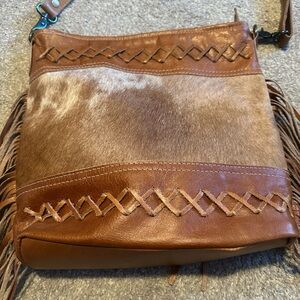 Cowhide and Leather Satchel Bag